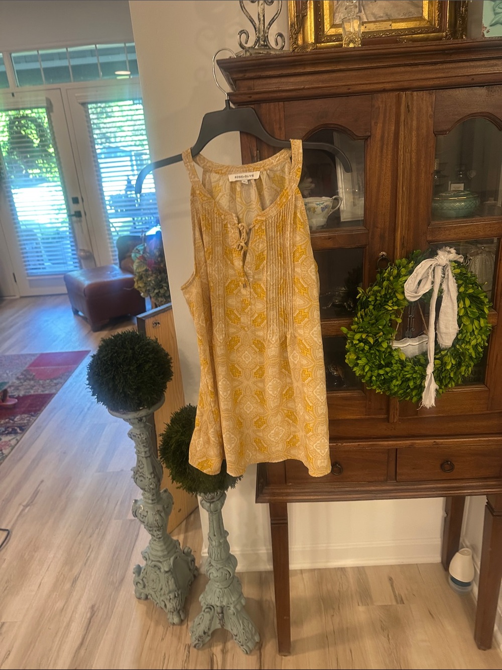 Rose & Olive Yellow and Cream Printed Sleeveless Top